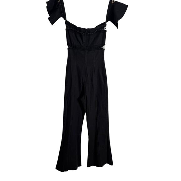 Stone Cold Fox Morrissey Linen Black Lace Crop Flare Leg Strapless Jumpsuit 2 - Picture 9 of 12